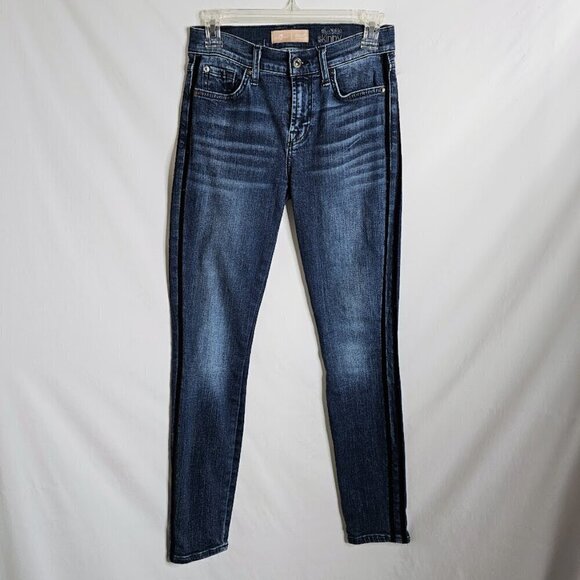 Women's 7 FOR ALL MANKIND The Ankle Skinny Jeans DARK WASH BLUE size 26 Denim - Picture 2 of 10